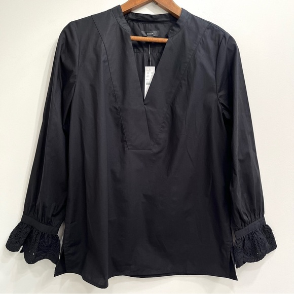 NWT J.Crew Womens Size Small Black Eyelet-Embroidered V-Neck Blouse Top Cotton - Picture 1 of 15